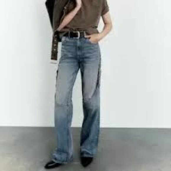 Zara Buckle Wide Leg Women Jeans Size 6 - Picture 1 of 13